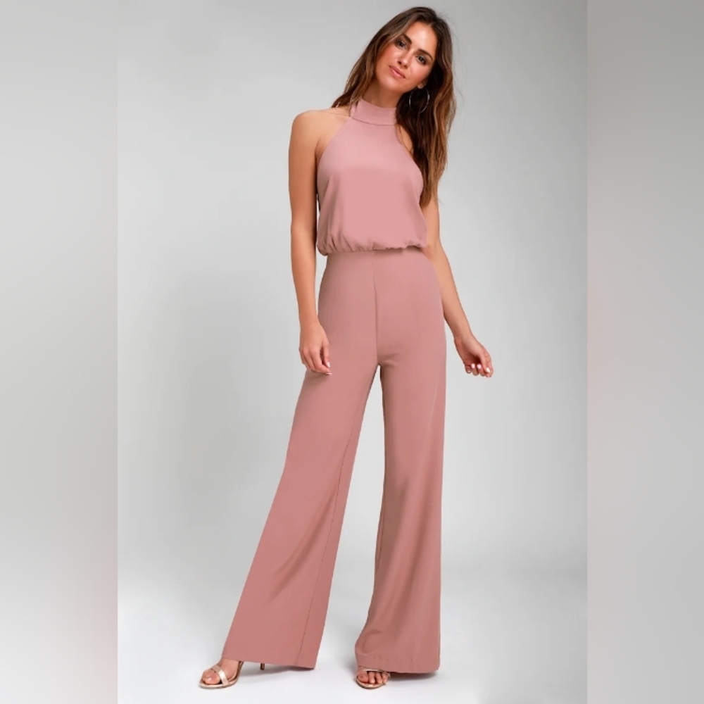 Lulus Moment for Life Dusty Pink Halter Jumpsuit Size XL